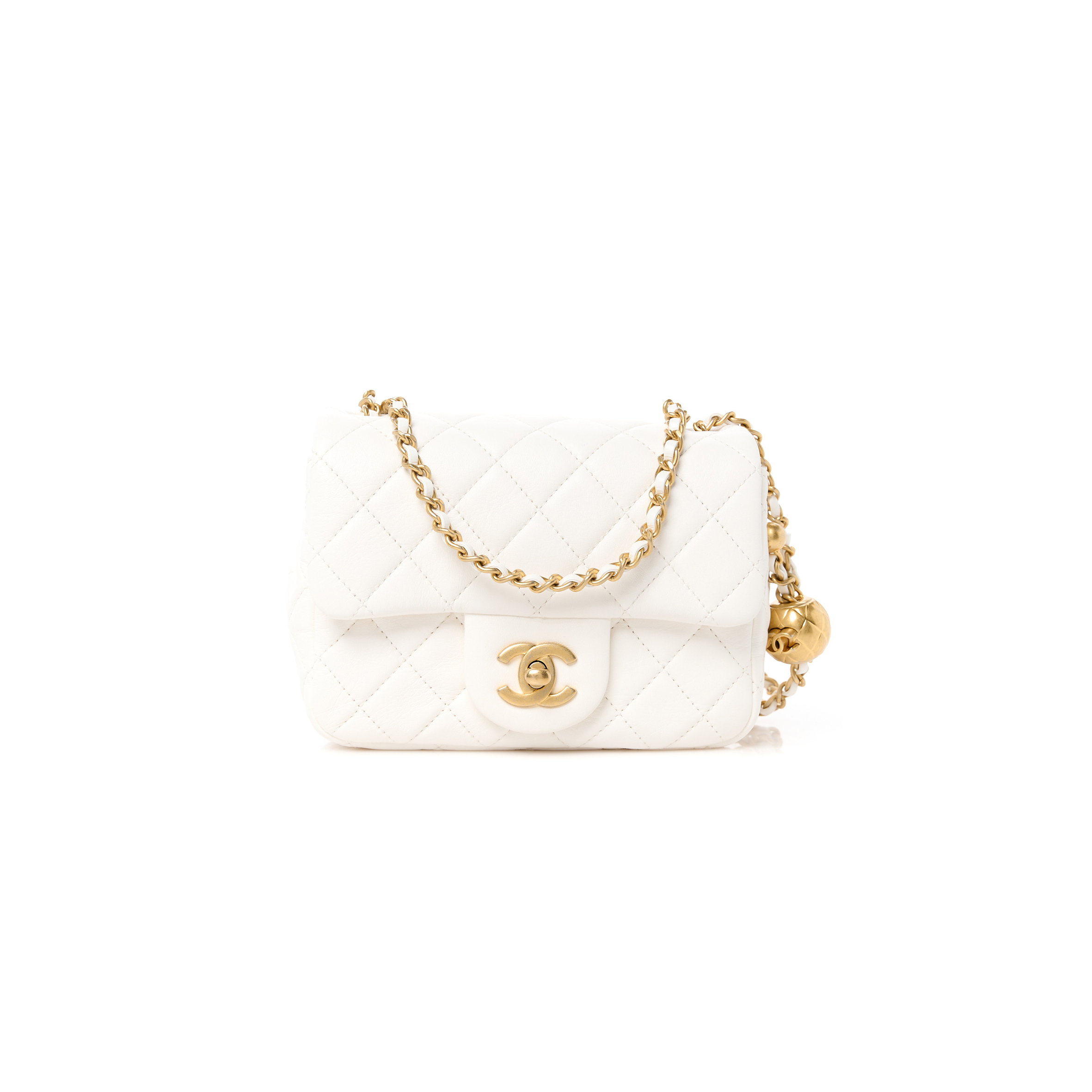 CHANEL MASTER GOLDEN BALL FLAP BAG FATTY SQUARE WHITE (18*13*7cm)